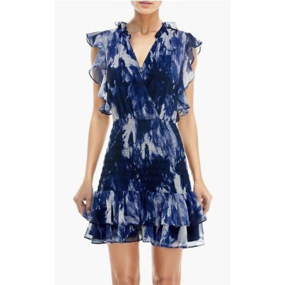 Socialite Blue‎ Floral Surplice V-Neck Ruffle Flounce Mini Dress Size Medium NWT